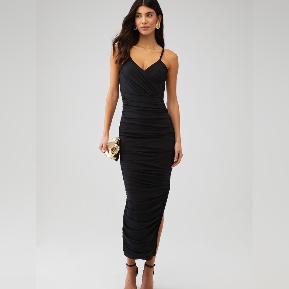 Elliatt X REVOLVE Pippa Ruched Mesh Dress‎ Black Size Large